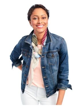 Talbots Womens Classic Dark Wash Denim Jean Jacket Size Small